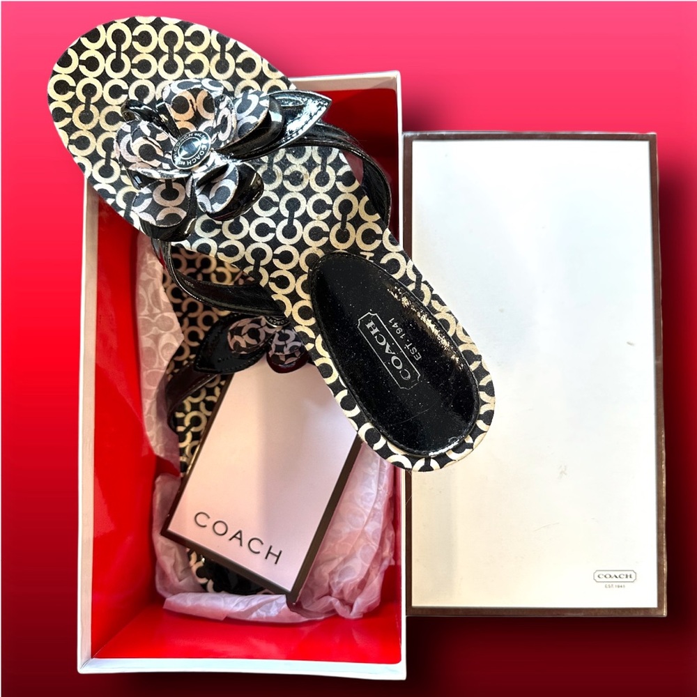 Coach Pattey Sandal Flower Detail Flat Slide Blac… - image 1